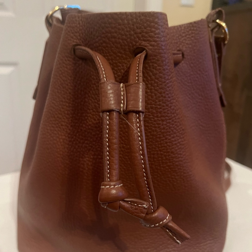Elegant Brown Leather Bucket Shoulder/Crossbody Bag